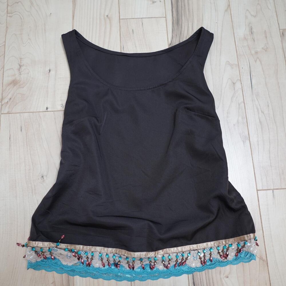 Beaded Lace Hem Tank Top Y2K Large